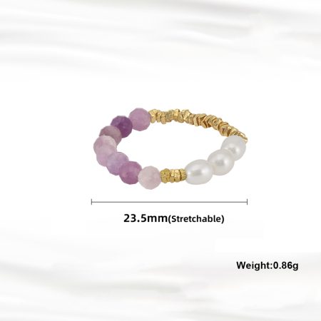 Inel argint 925 elastic placat cu aur 14K cu perle naturale si mica naturala [4]
