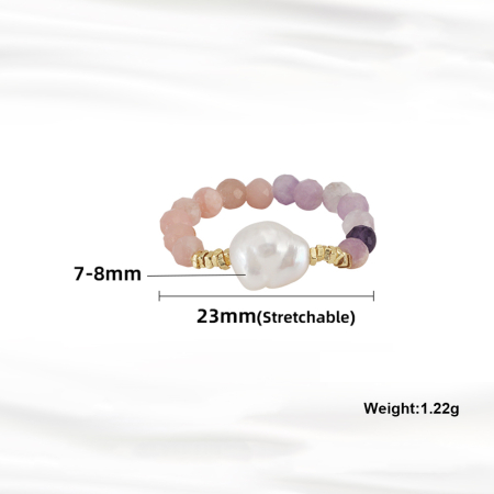 Inel argint 925 elastic placat cu aur 14K cu perle naturale si opal si mica naturale [3]