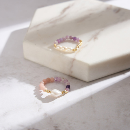 Inel argint 925 elastic placat cu aur 14K cu perle naturale si opal si mica naturale [7]
