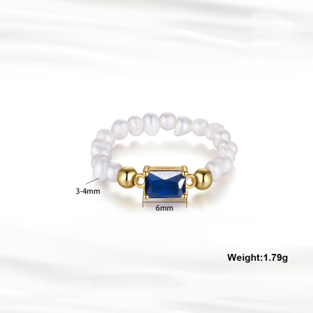 Inel argint 925 elastic placat cu aur 14K cu perle naturale si zirconiu [4]