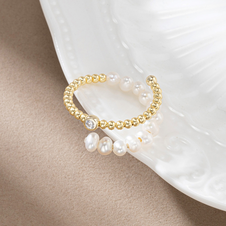Inel argint 925 placat cu aur 14K cu perle naturale si zirconiu [4]