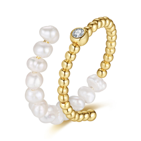 Inel argint 925 placat cu aur 14K cu perle naturale si zirconiu