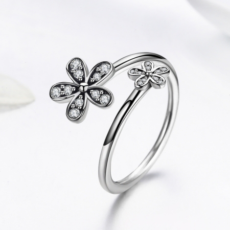Inel argint 925 reglabil cu floricele si zirconii albe - Be Nature IST0024 [3]