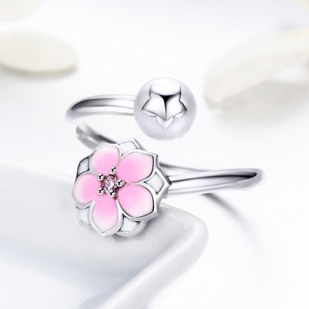Inel argint 925 reglabil cu perla, floare si zirconiu roz - Be Nature IST0030 [3]