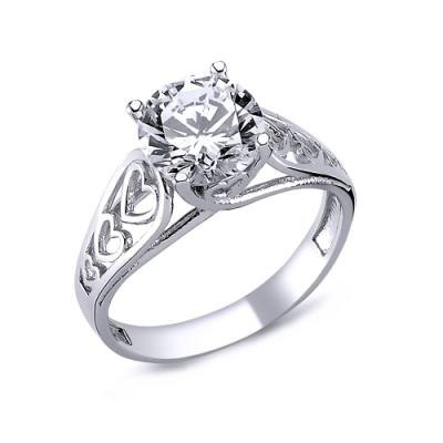 Inel argint 925 rodiat cu inimioare si zirconiu [0]