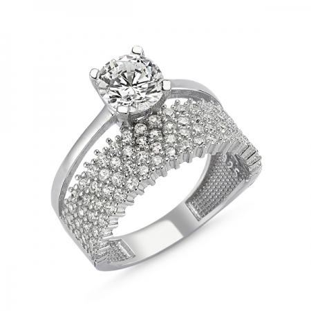 Inel argint cu 4 randuri de zirconii mici si o piatra mare - Eternity & Solitaire [0]