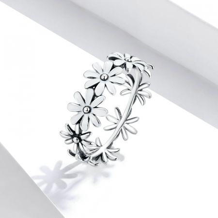 Inel argint cu flori margarete albe [2]