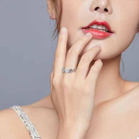 Inel argint cu flori margarete albe [6]