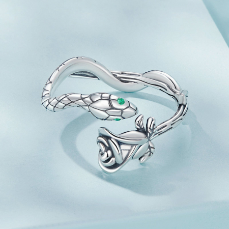 Inel argint cu sarpe si trandafir [4]