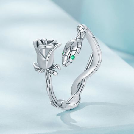 Inel argint cu sarpe si trandafir [2]