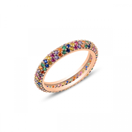 Inel argint Eternity cu 3 randuri de zirconii colorate