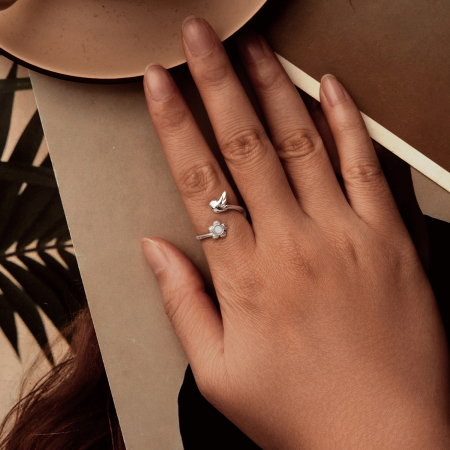 Inel argint Floare si Pasare [7]