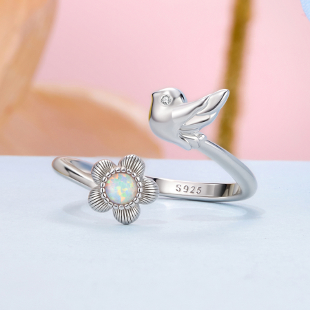 Inel argint Floare si Pasare [3]