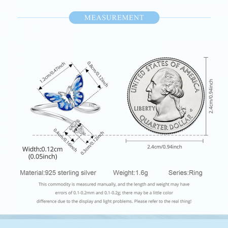 Inel argint reglabil cu fluturas albastru [13]