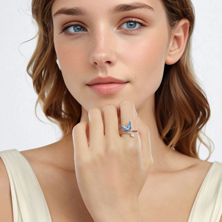 Inel argint reglabil cu fluturas albastru [9]