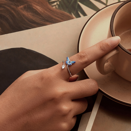 Inel argint reglabil cu fluturas albastru [8]