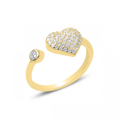 Inel  reglabil din argint Heart cu zirconii albe, placat cu aur - ITU0232 [0]