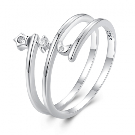 Inel argint inel spiralat cu luna si luceafar [3]