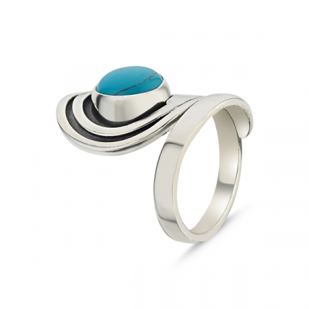 Inel argint lucrat manual, cu turcoaz, reglabil [0]