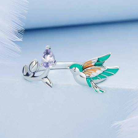 Inel argint reglabil colibri si floare [2]