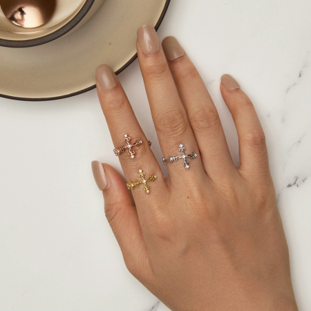 Inel argint reglabil cruce [8]