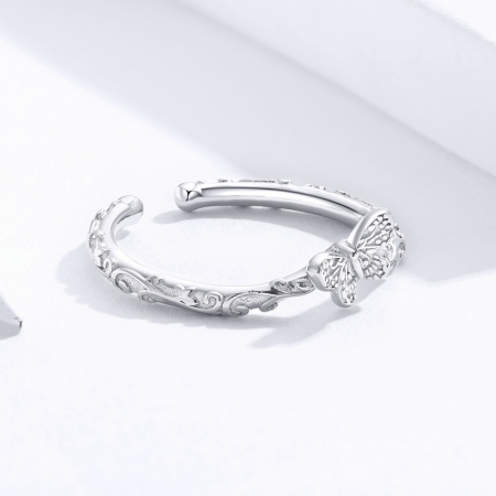 Inel argint reglabil cu fluturas placat cu rodiu [6]