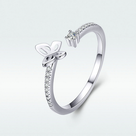 Inel argint reglabil cu fluturas placat cu rodiu [7]