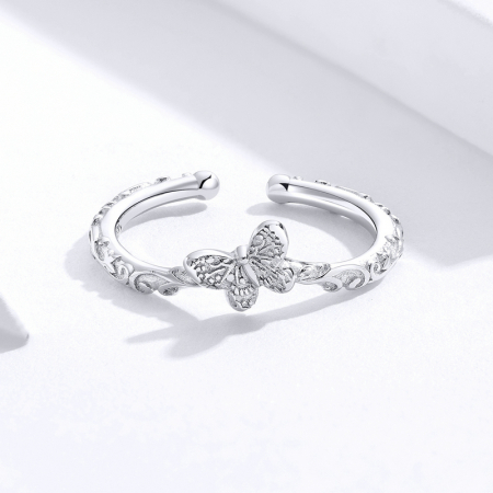 Inel argint reglabil cu fluturas placat cu rodiu [2]