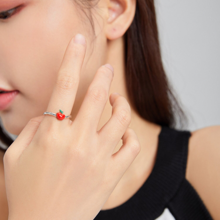 Inel argint reglabil cu mar rosu [4]