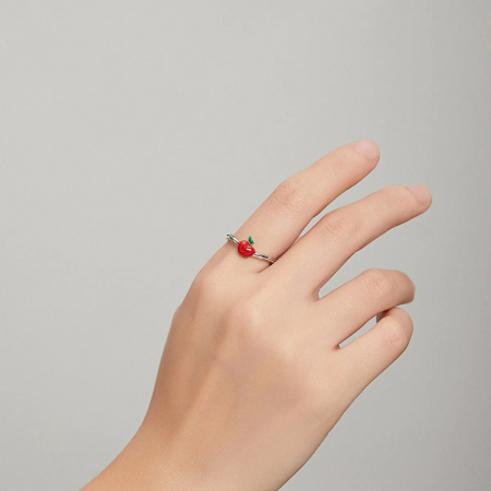 Inel argint reglabil cu mar rosu [2]