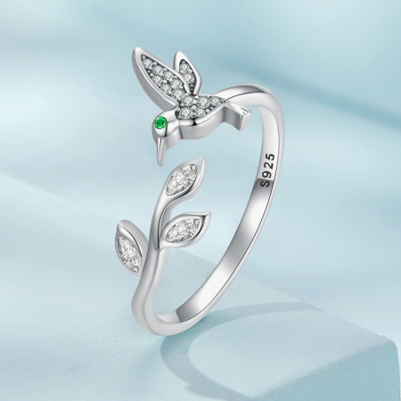 Inel argint reglabil pasare colibri si floare [2]