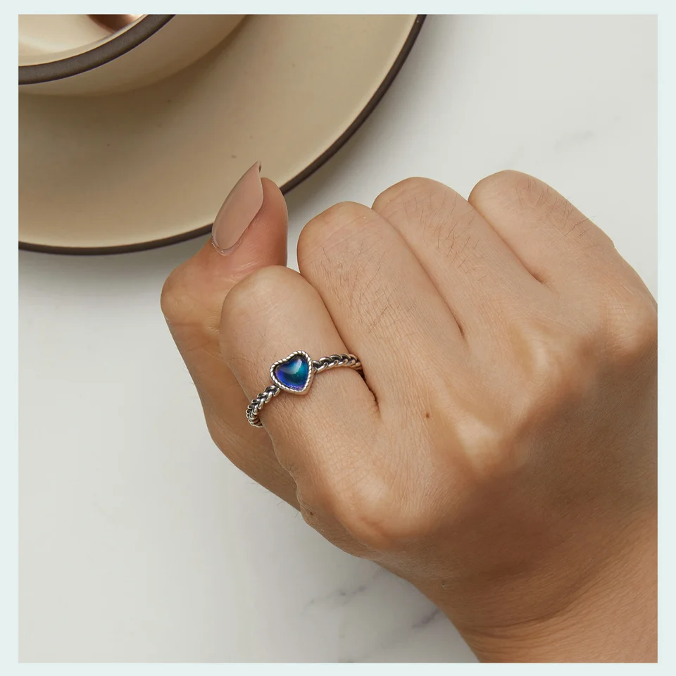 Inel argint reglabil rasucit cu inimioara mood stone [2]