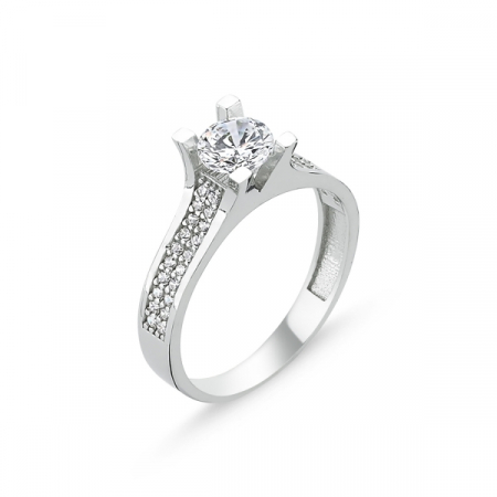 Inel argint Solitaire cu zirconii albe placat cu rodiu - ITU0224 [0]