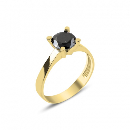 Inel argint Solitaire cu zirconiu negru