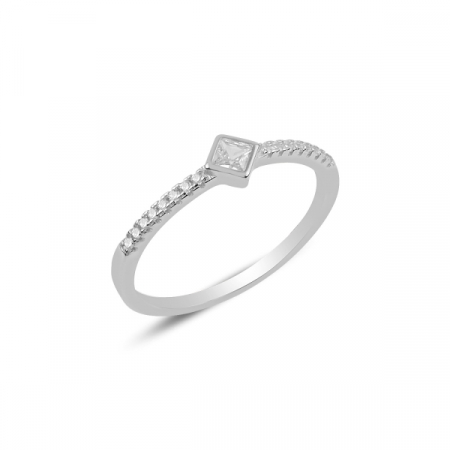 Inel argint Solitaire cu zirconiu, placat cu rodiu