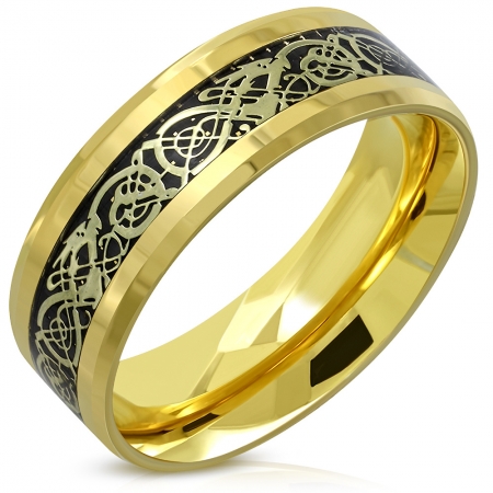 Inel auriu din inox cu dragoni si motive celtice [0]