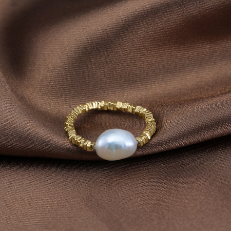 Inel elastic din argint 925 placat cu aur 14K, cu perle naturale [4]