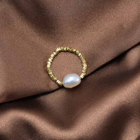 Inel elastic din argint 925 placat cu aur 14K, cu perle naturale [3]