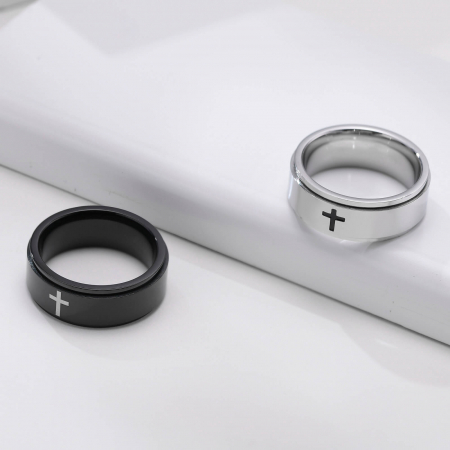Inel inox antistres negru cu cruce [3]