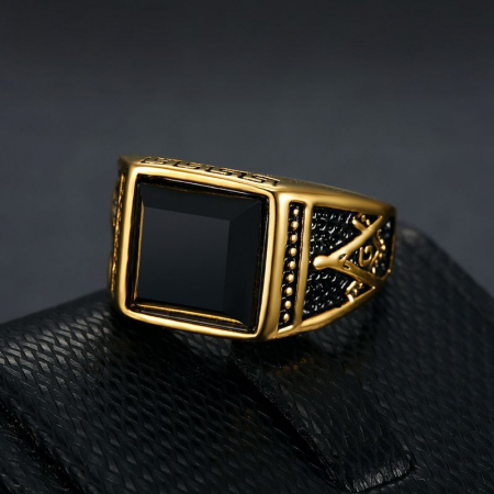 Inel inox auriu cu zirconiu negru The Grand Architect [2]