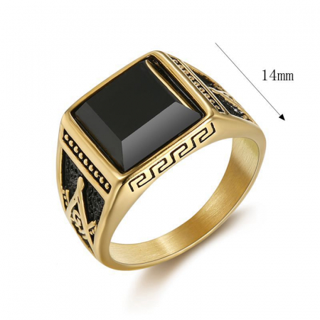 Inel inox auriu cu zirconiu negru The Grand Architect [7]