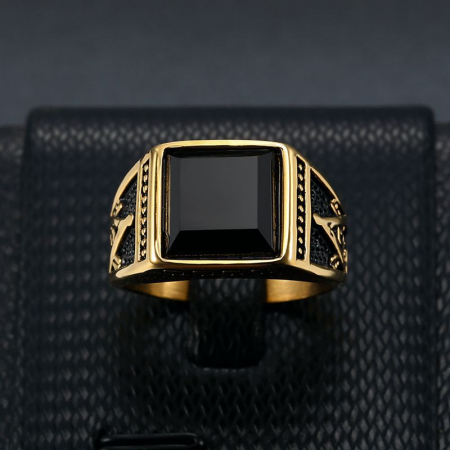 Inel inox auriu cu zirconiu negru The Grand Architect [3]