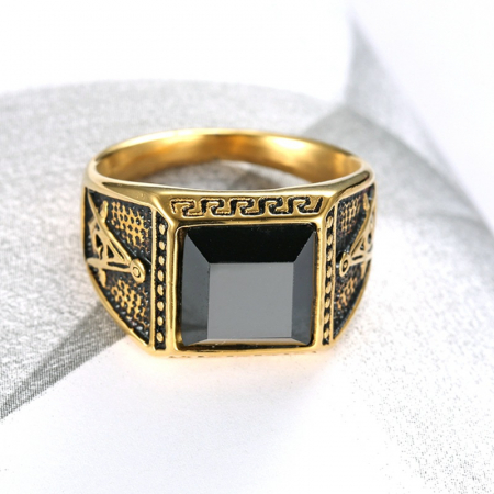 Inel inox auriu cu zirconiu negru The Grand Architect [5]