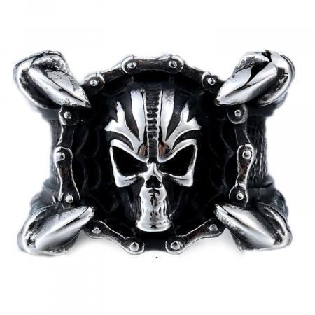 Inel inox biker gheare de dragon si craniu