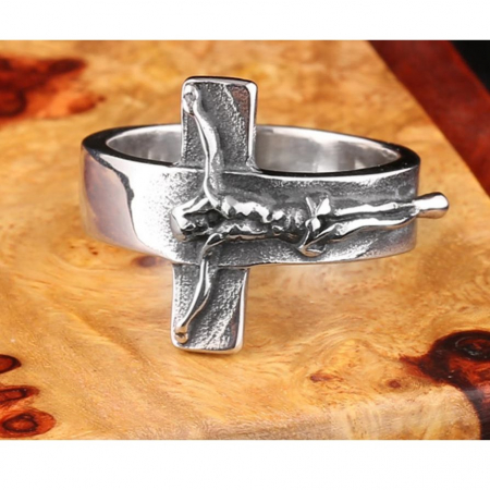 Inel inox cu cruce Rastignirea lui Isus [1]