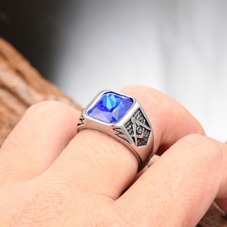 Inel inox cu zirconiu albastru The Grand Architect [4]