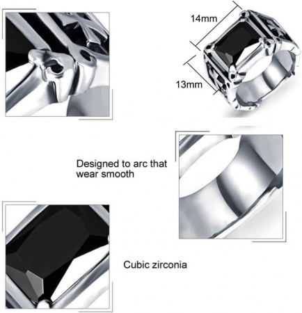 Inel inox cu zirconiu negru si cruce [6]