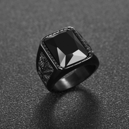Inel inox cu zirconiu negru si frunza de Cannabis [4]