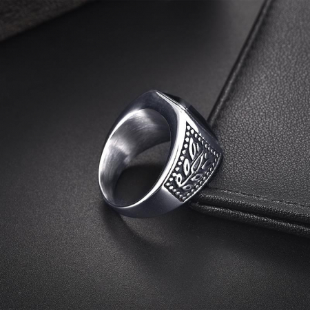Inel inox cu zirconiu negru si frunze [9]