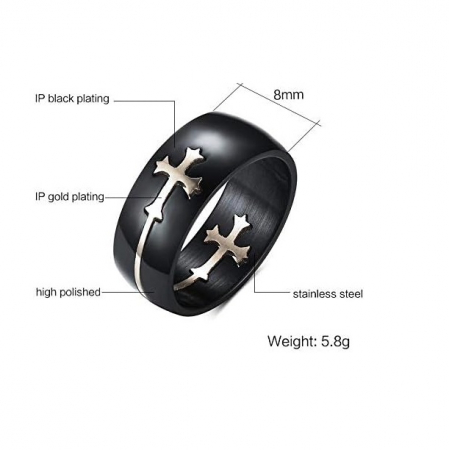 Inel inox negru cu cruce argintie [6]